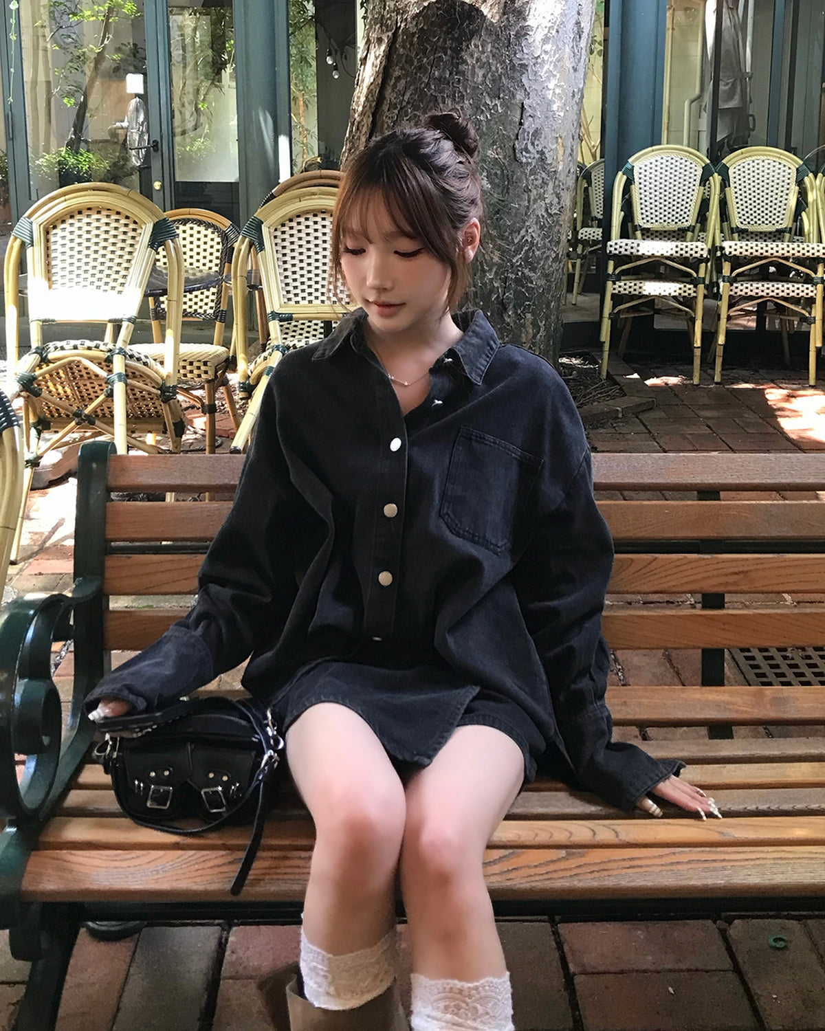 デニムラップショートパンツセットアップ