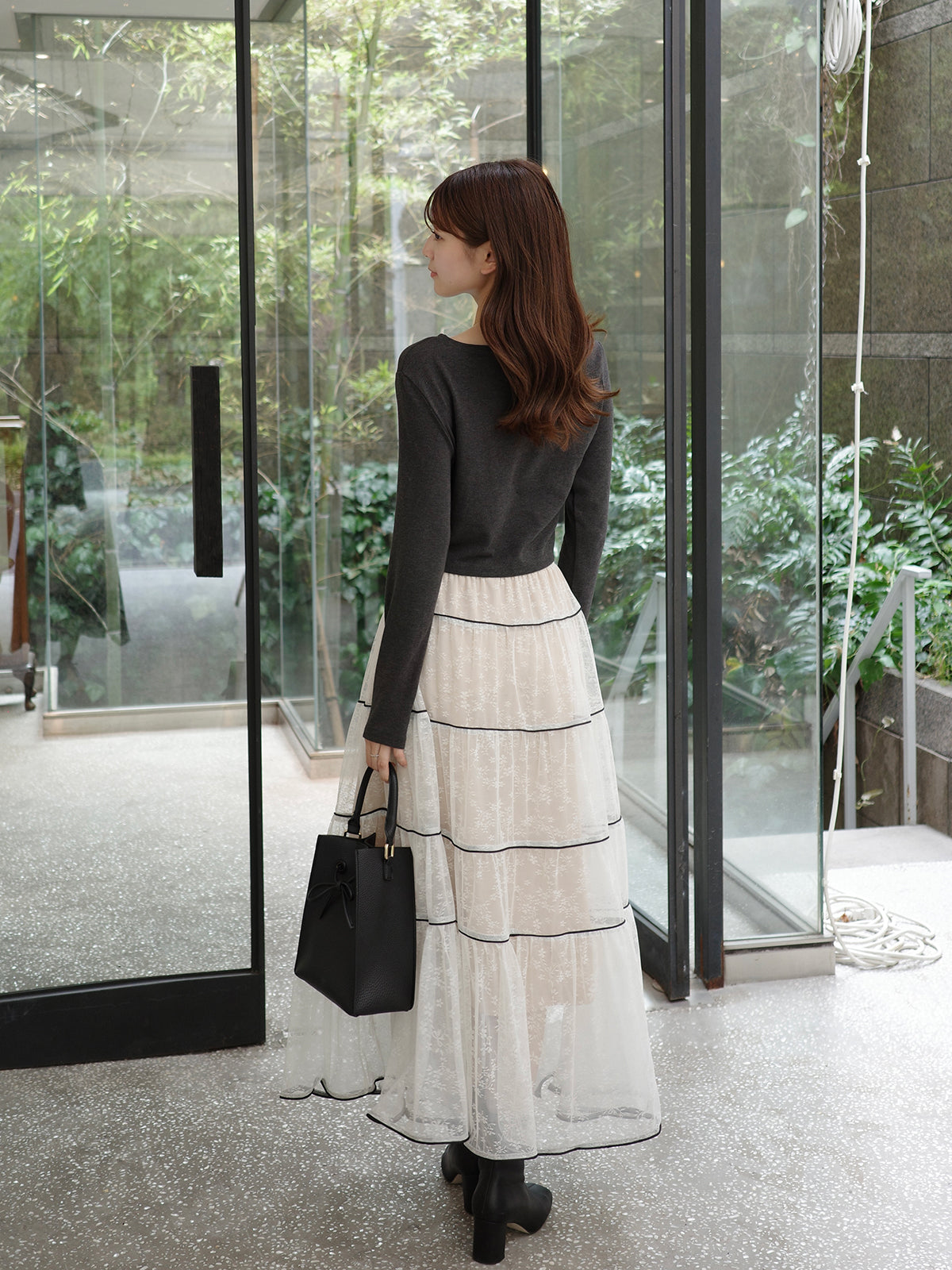 フラワーレースロングスカート