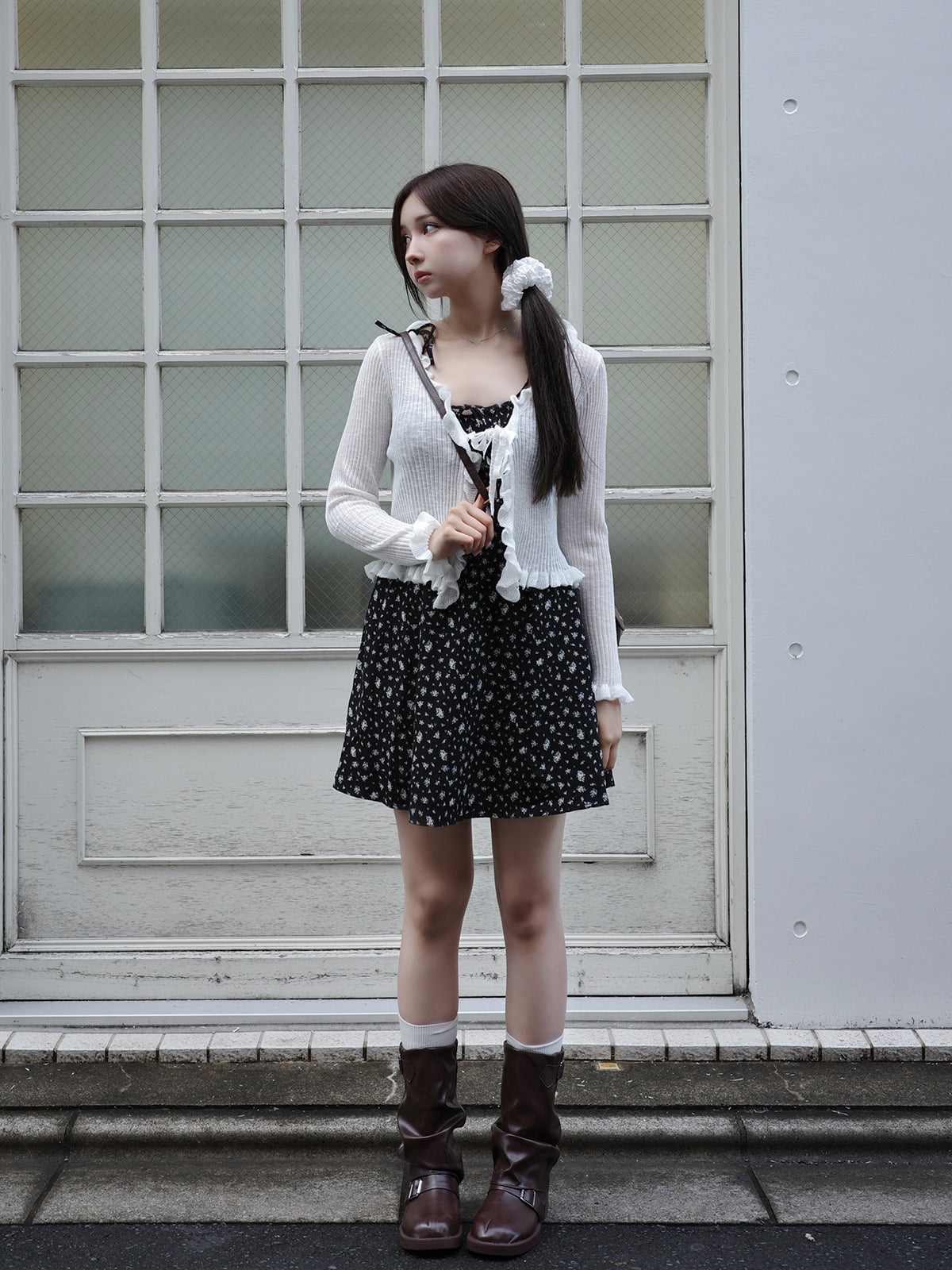 フリルシアーリボンカーディガン