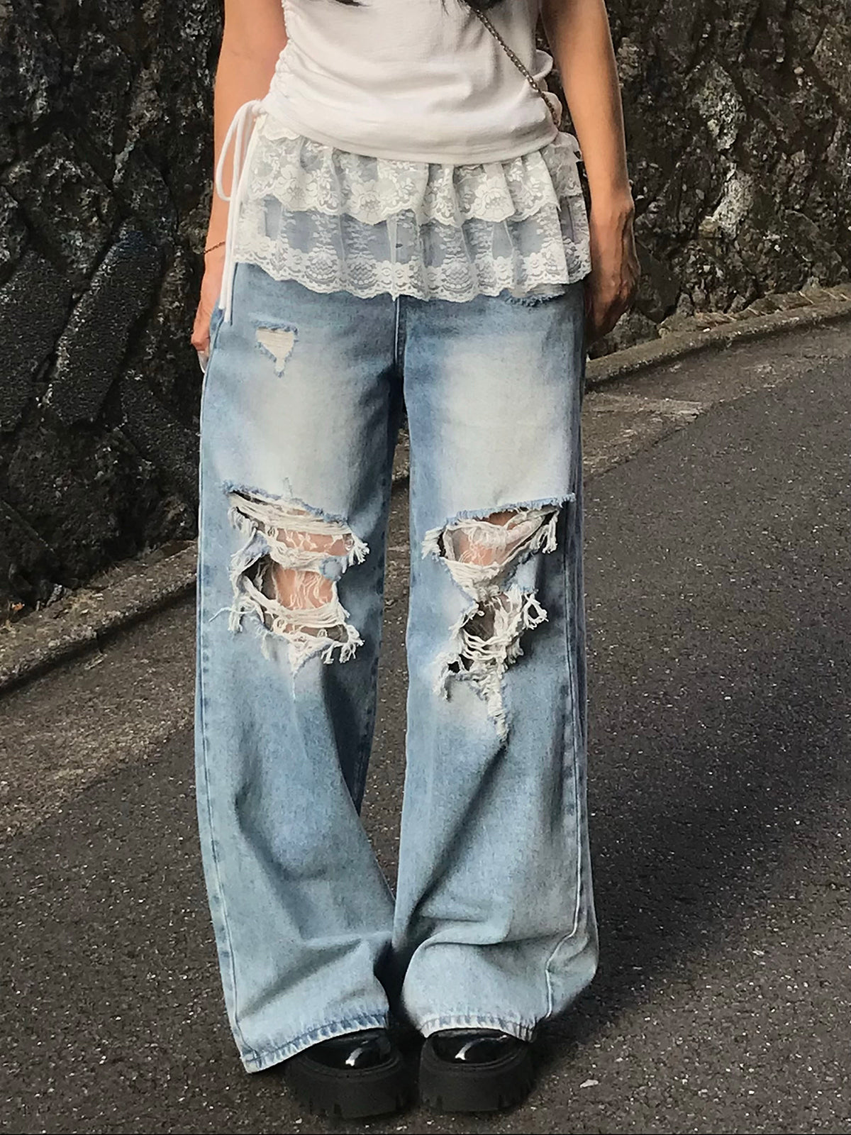 Layered Lace Distressed Denim Pants – ANDOR ONLINE