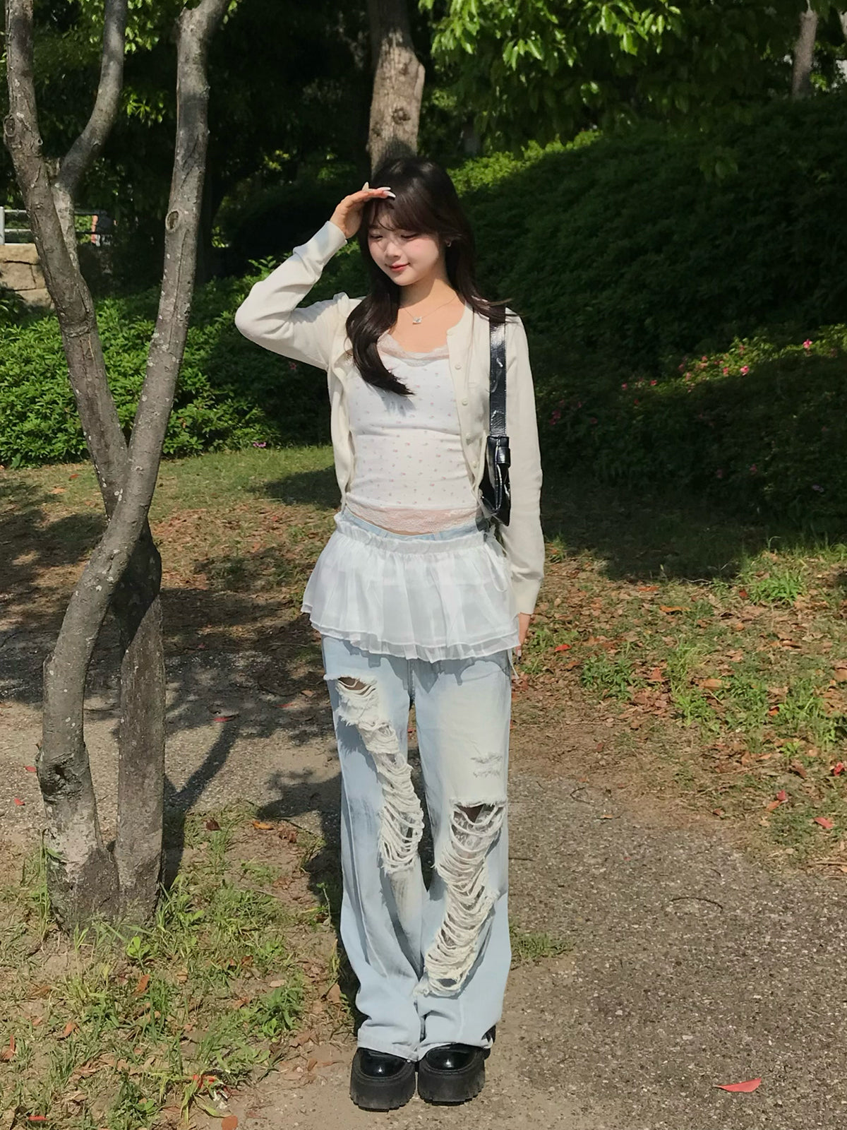 フリルセットペイントダメージデニムパンツ