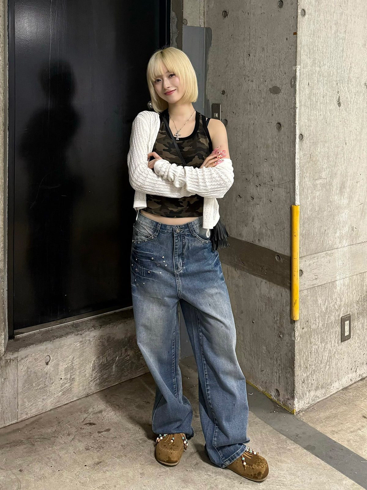 ラインメッシュニットカーディガン