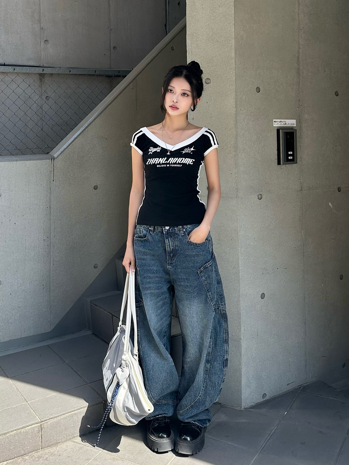 ビッグポケットカーブデニムパンツ