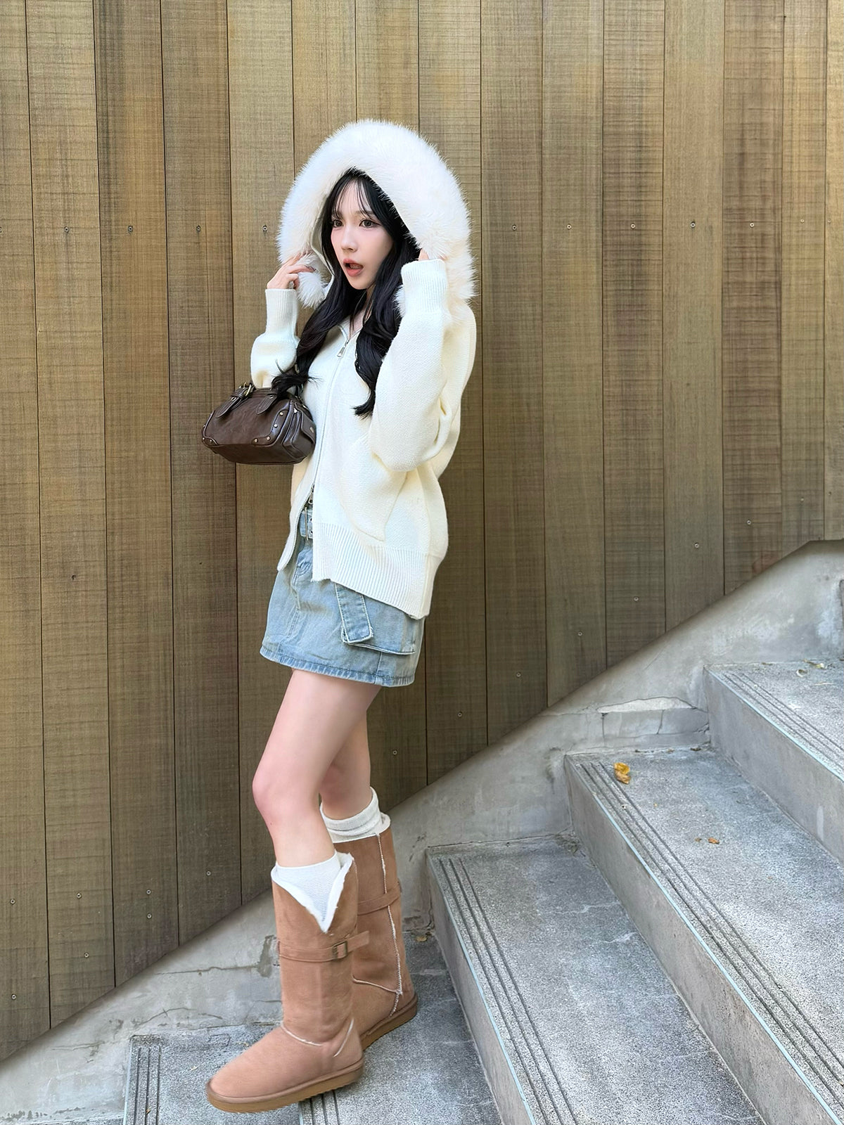 Double Hole Cargo Denim Skirt