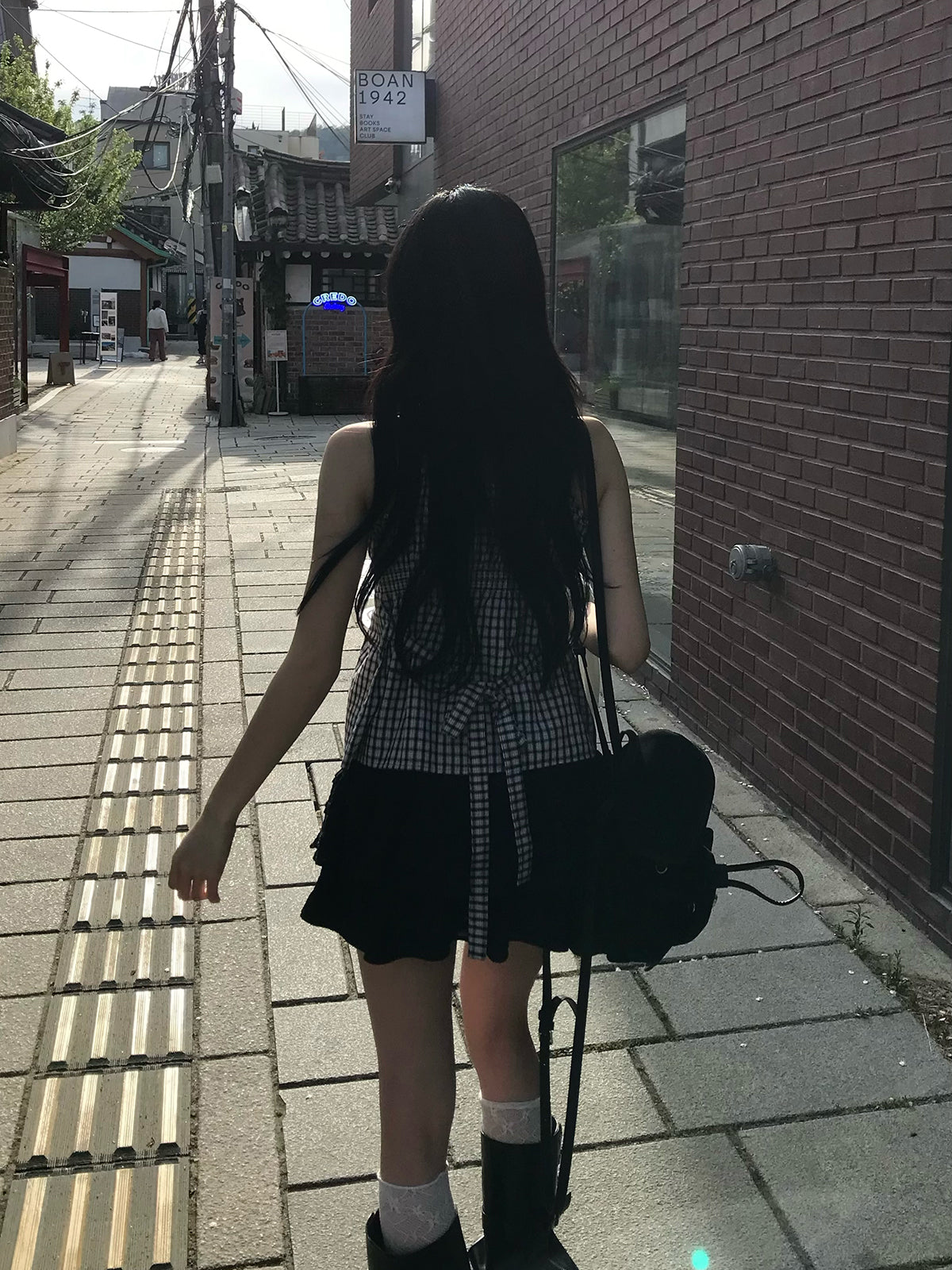 バックリボンチェックキャミソール