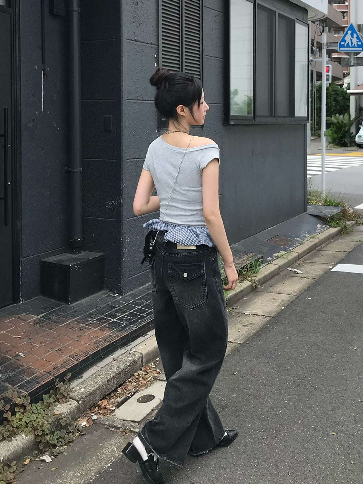 ギンガムヘムアシメTシャツ