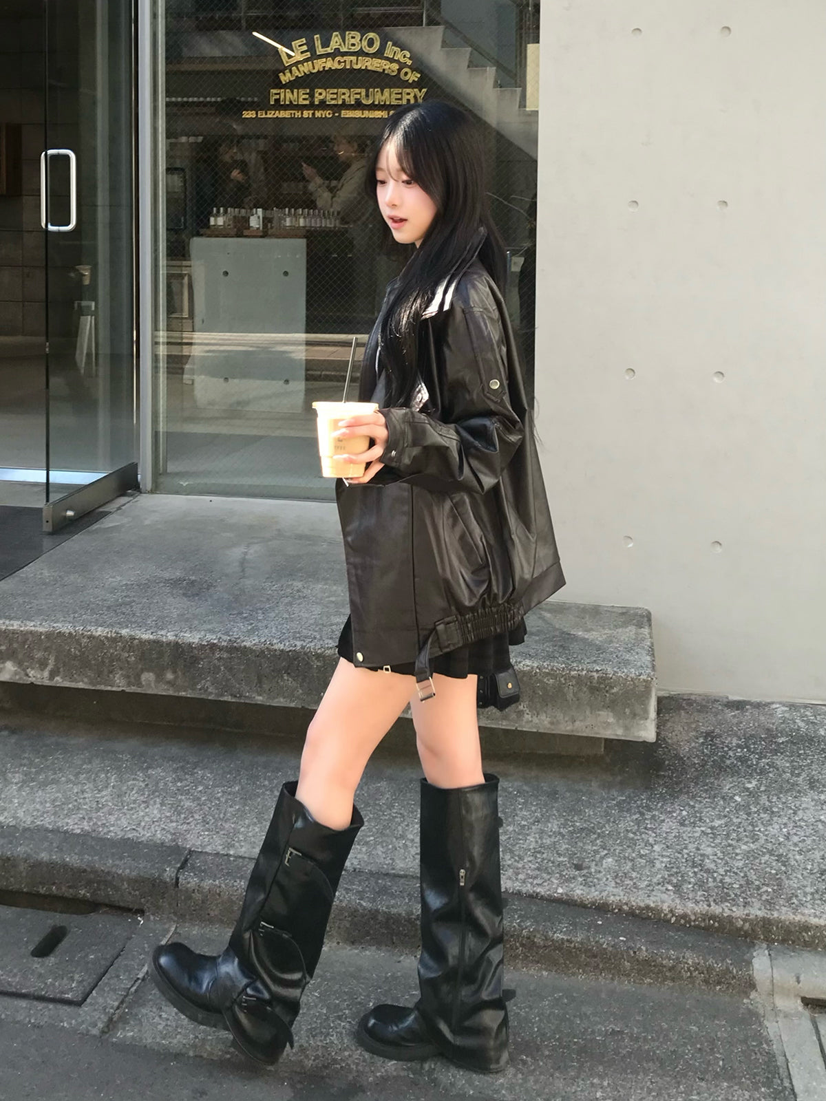 レイヤードカラーレザータッチジャケット