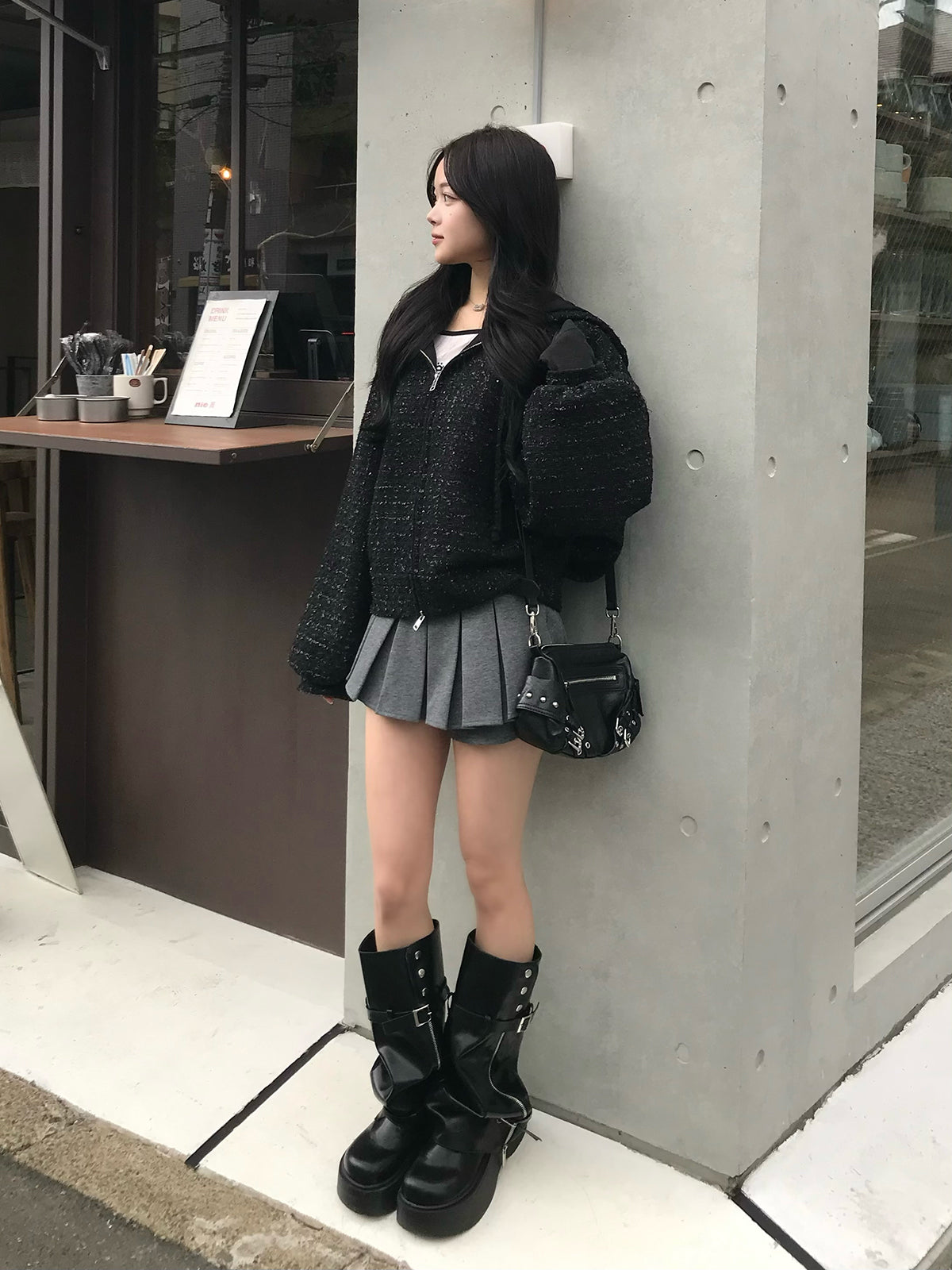 グリッターツイードダブルジップブルゾン