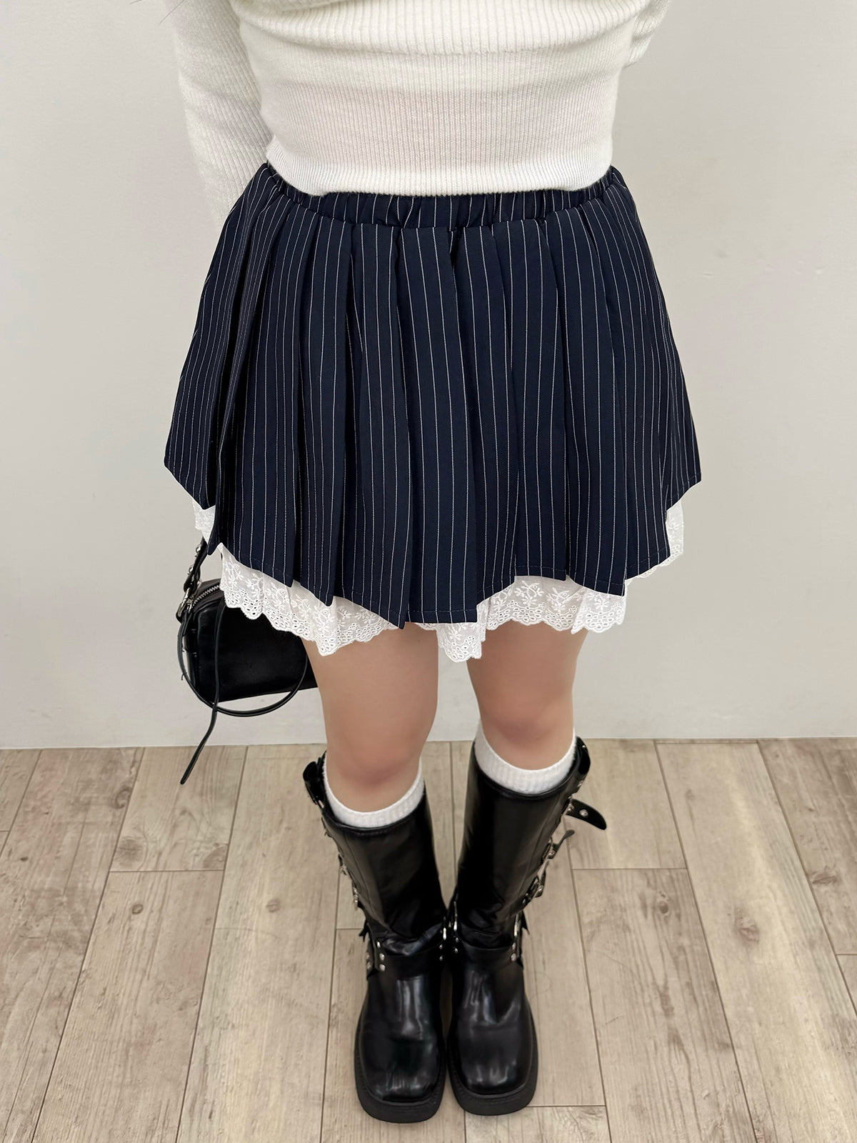 Lace Layered Stripe Mini Skirt