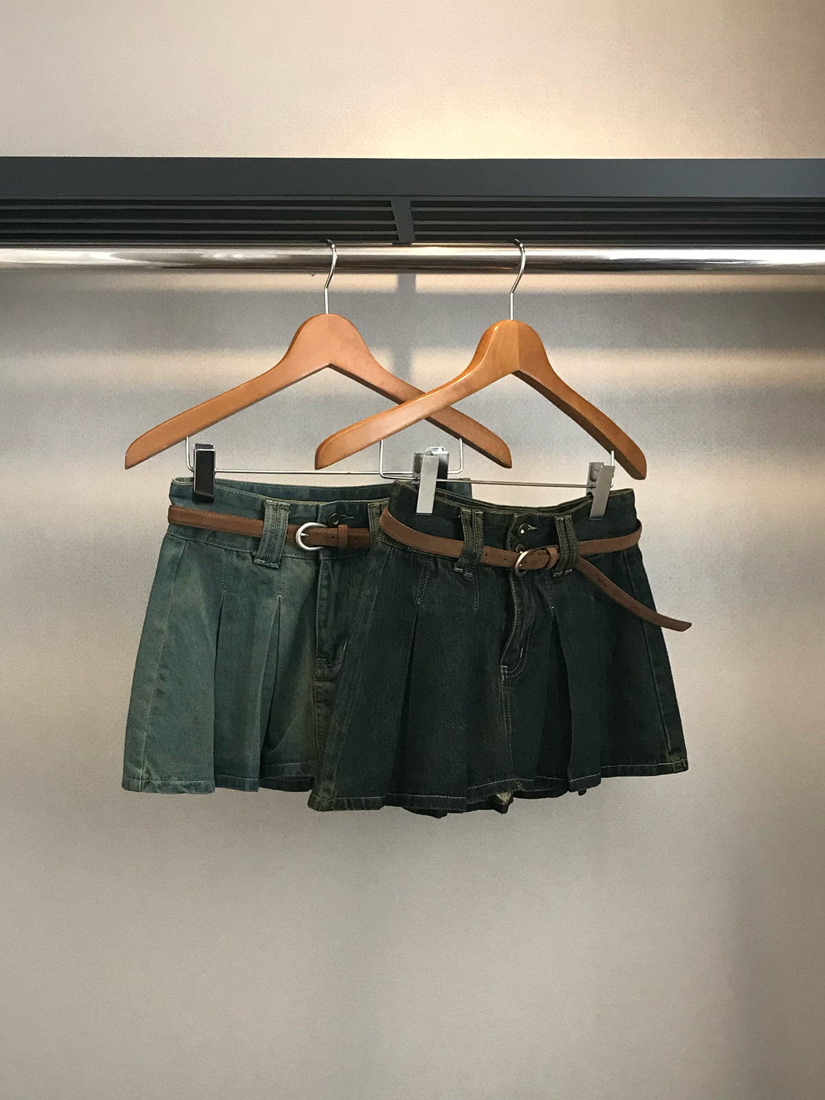 ベルトセットプリーツデニムミニスカート