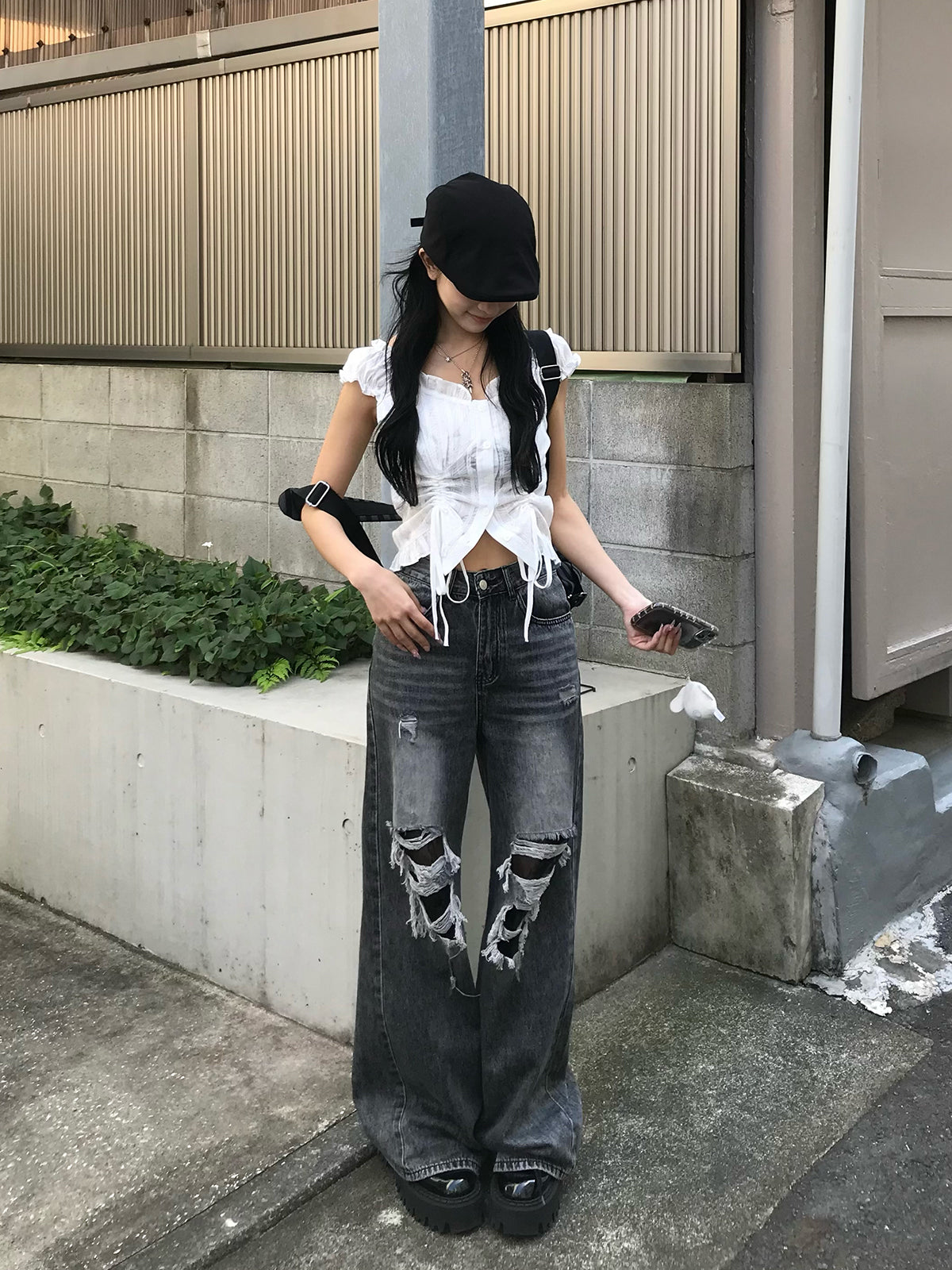 ダブルシャーリングフリルブラウス