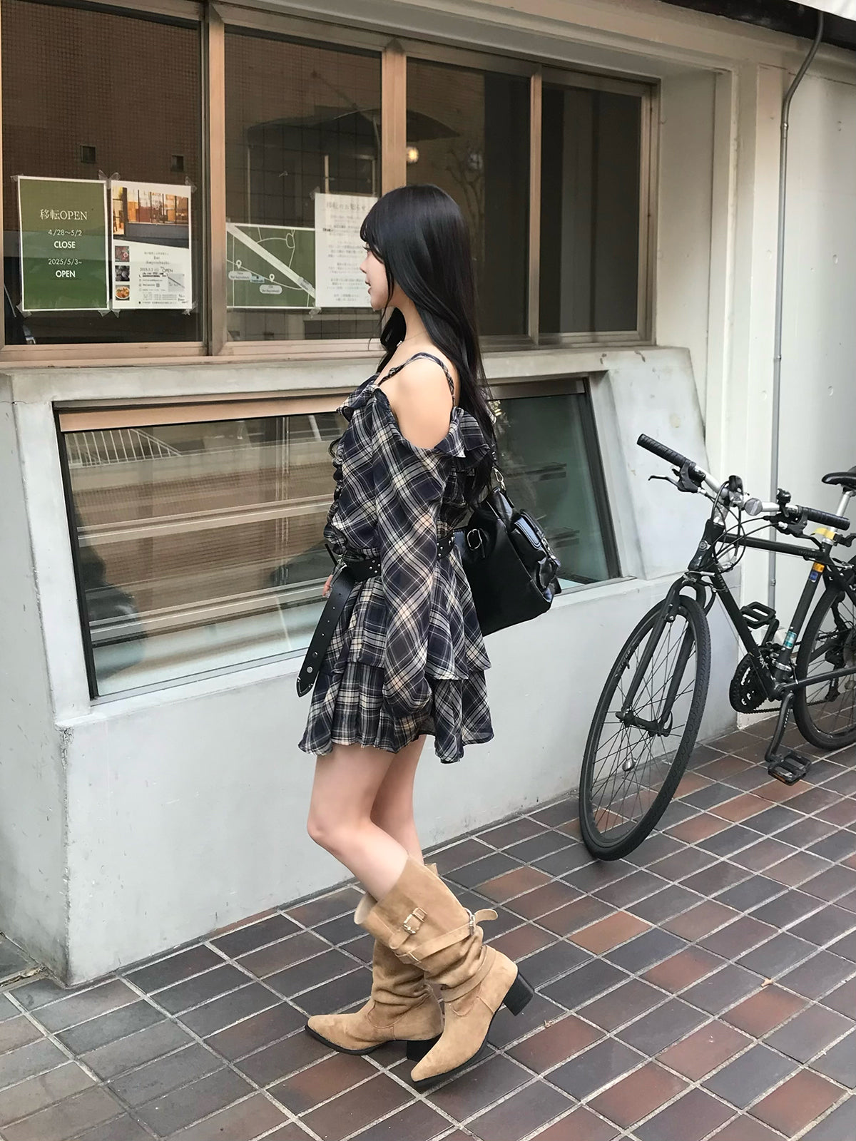 ワンショルチェックミニワンピース