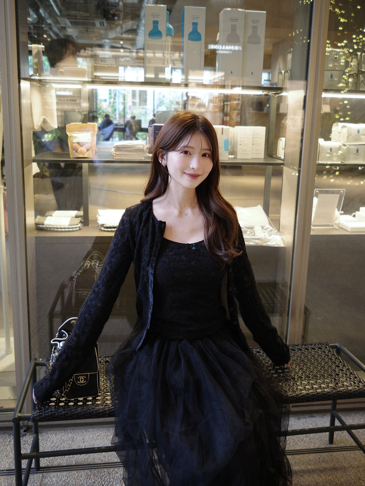 ストレッチレースカーディガンキャミセット