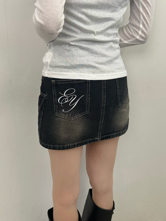 Logo Denim Mini Skirt