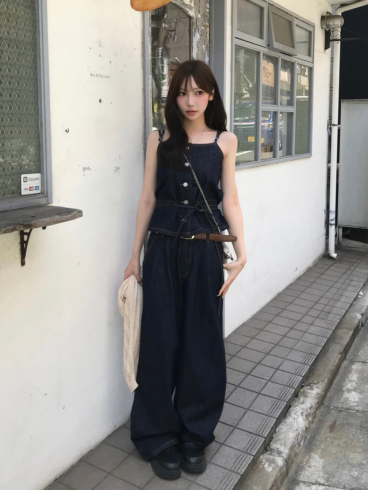 デニムタイキャミセットアップ