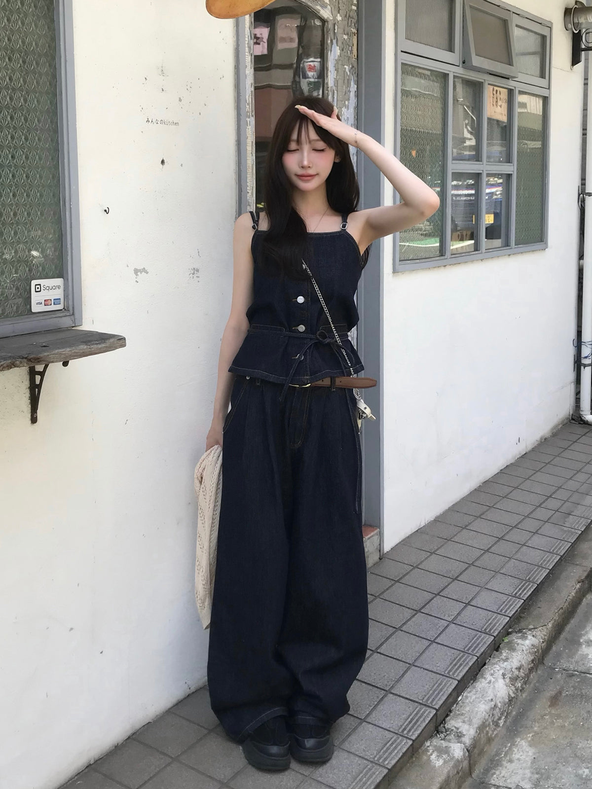 デニムタイキャミセットアップ