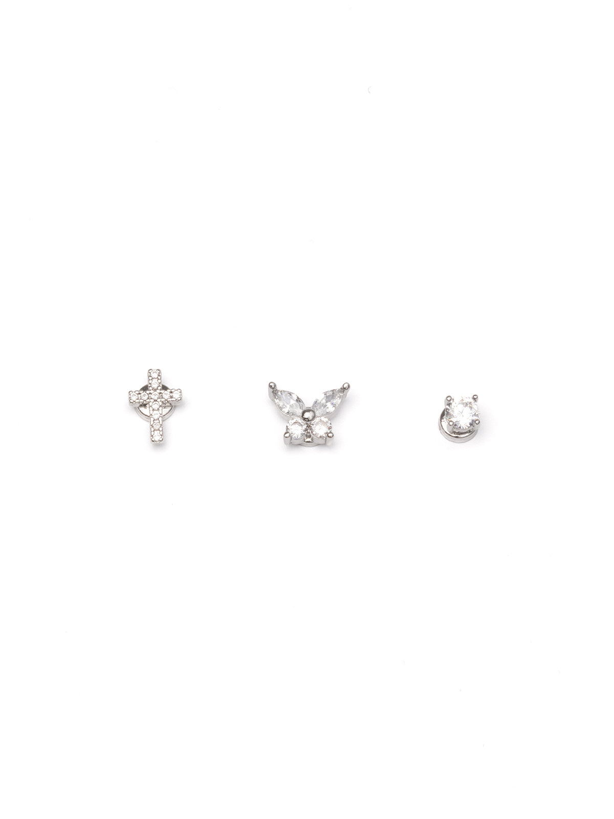 3pieceバタフライクロスマグネットピアス