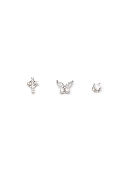 3pieceバタフライクロスマグネットピアス