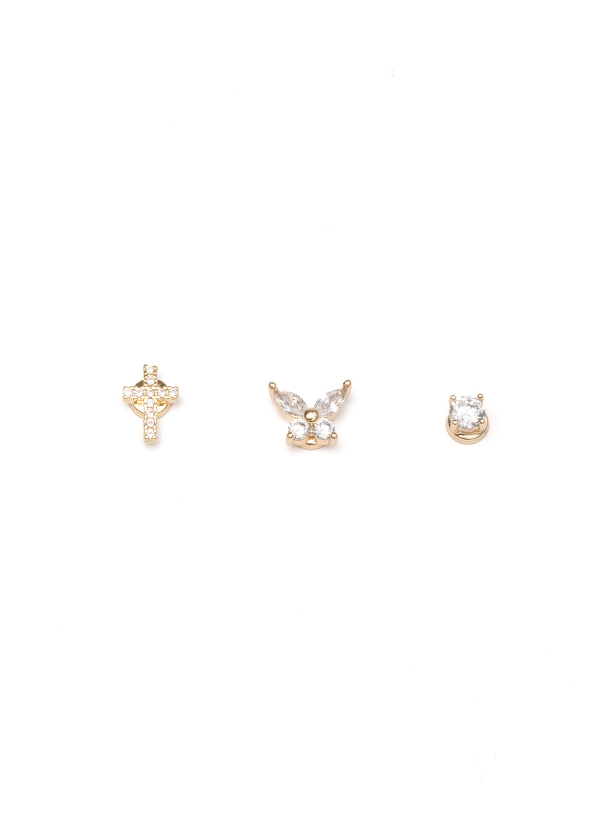 3pieceバタフライクロスマグネットピアス