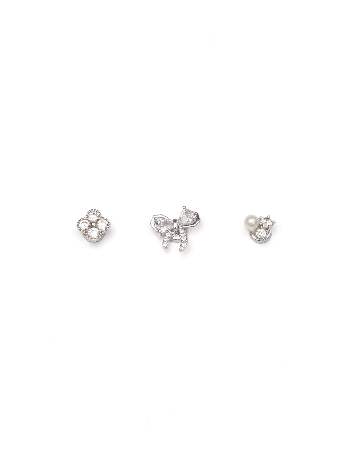 3pieceリボンフラワーマグネットピアス