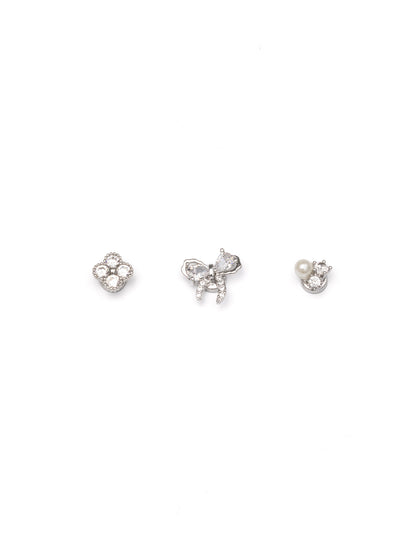 3pieceリボンフラワーマグネットピアス