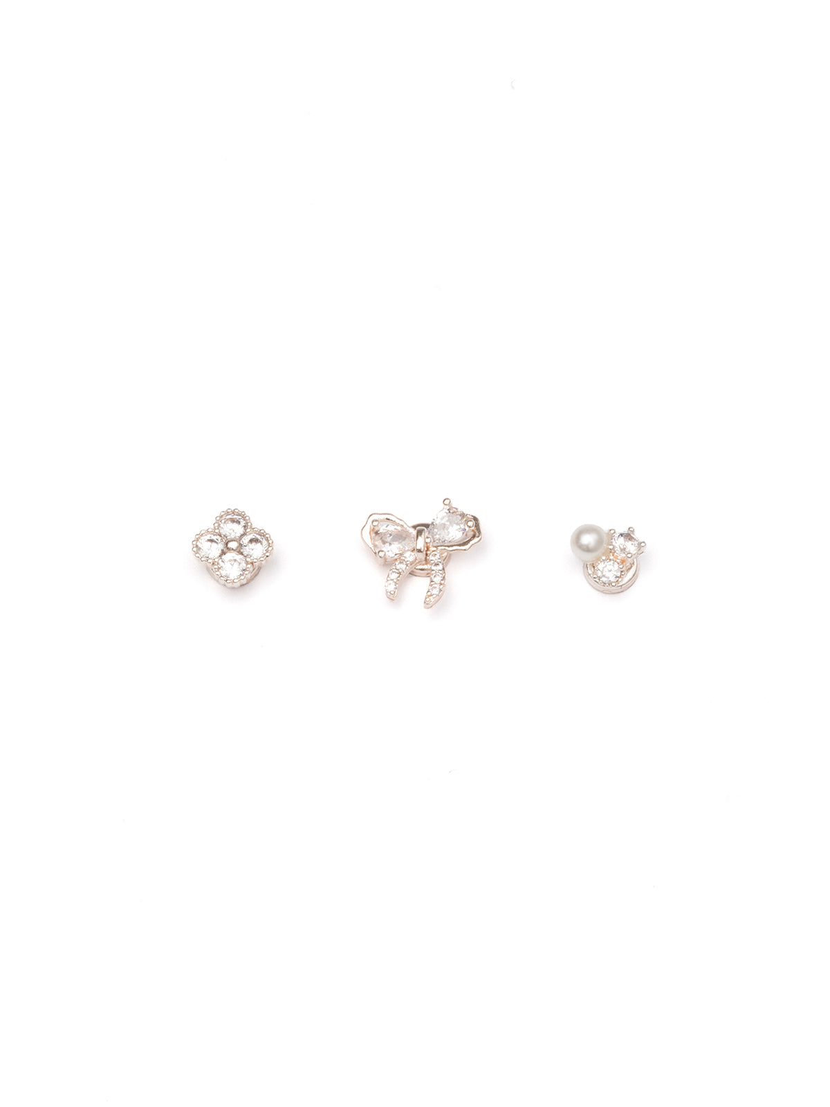 3pieceリボンフラワーマグネットピアス