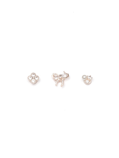 3pieceリボンフラワーマグネットピアス