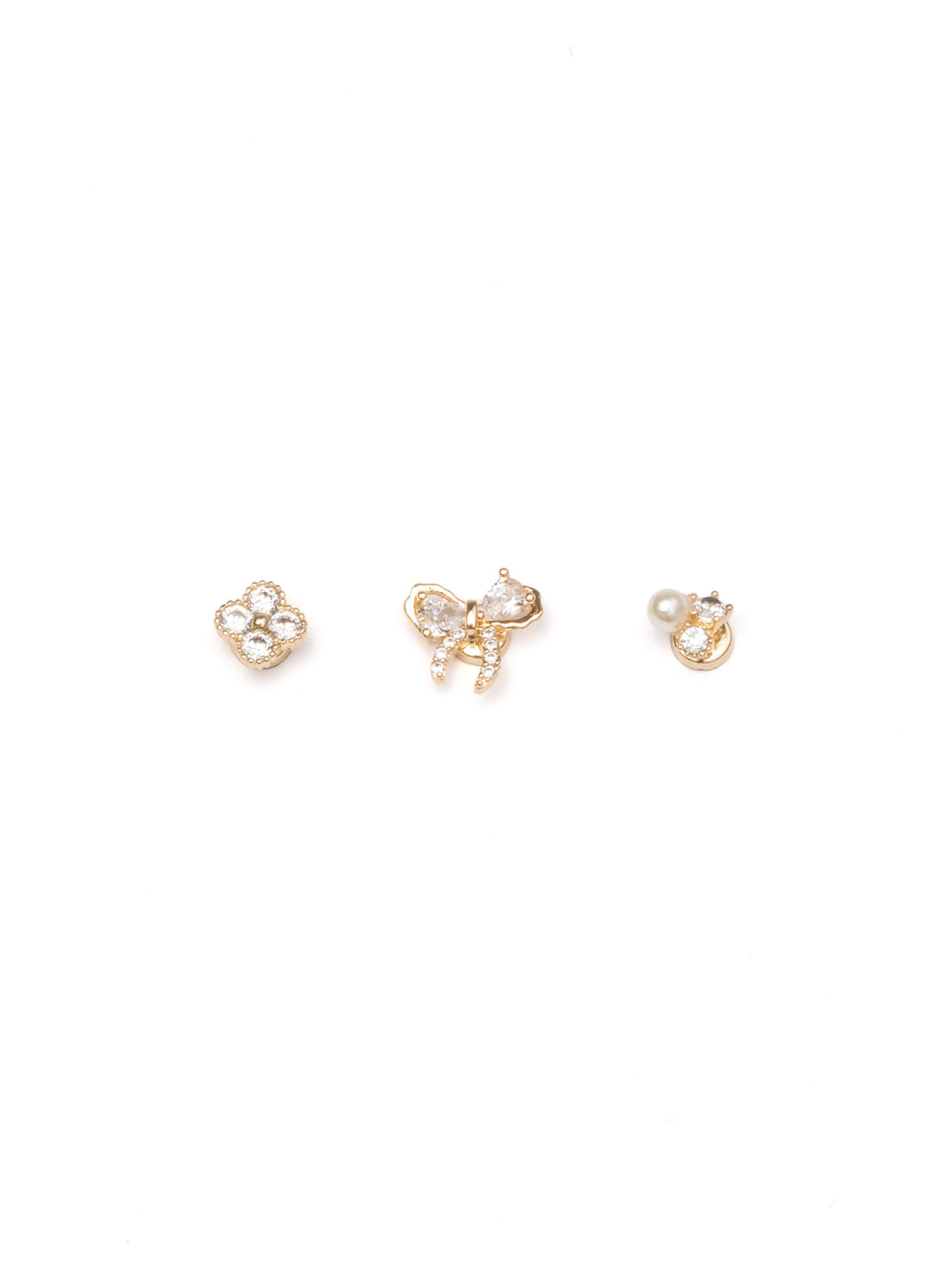 3pieceリボンフラワーマグネットピアス