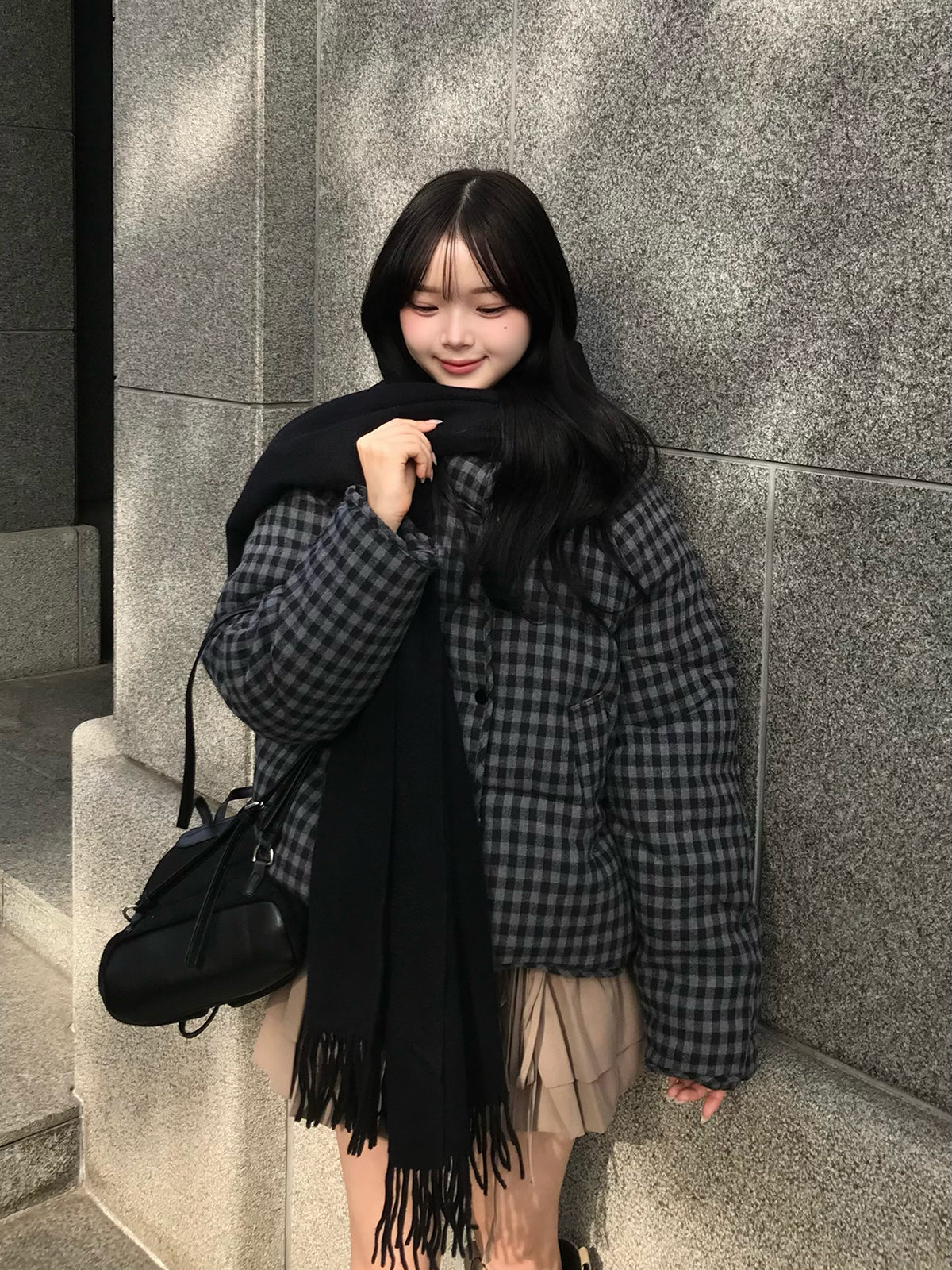 チェックパデッドボリュームブルゾン