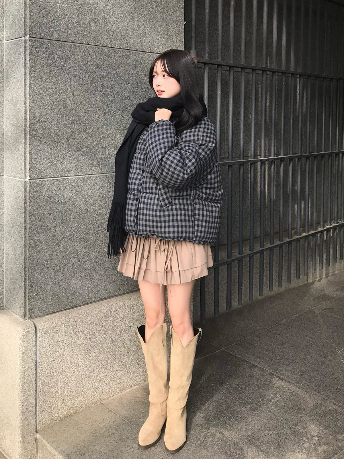 チェックパデッドボリュームブルゾン