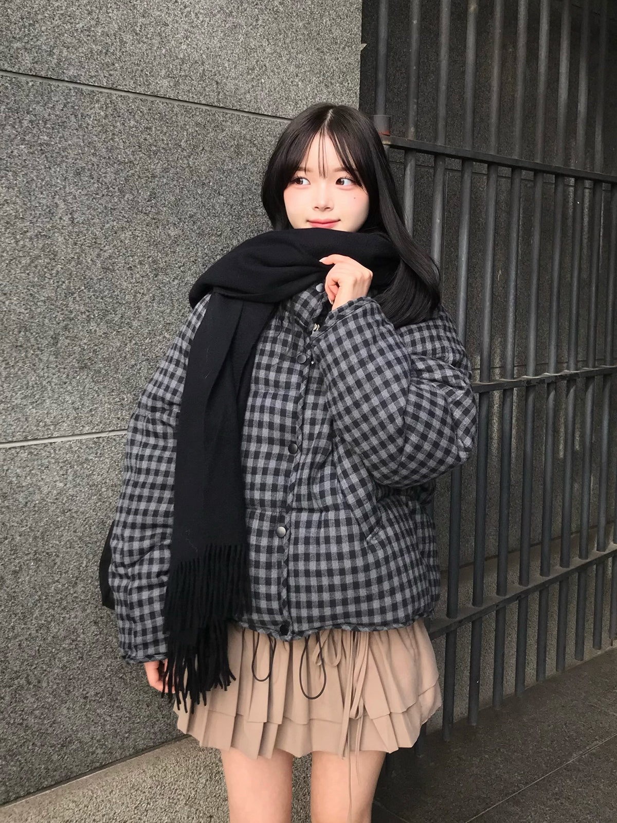 チェックパデッドボリュームブルゾン