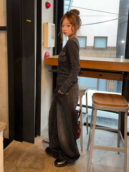 レオパードウォッシュカーブデニムパンツ