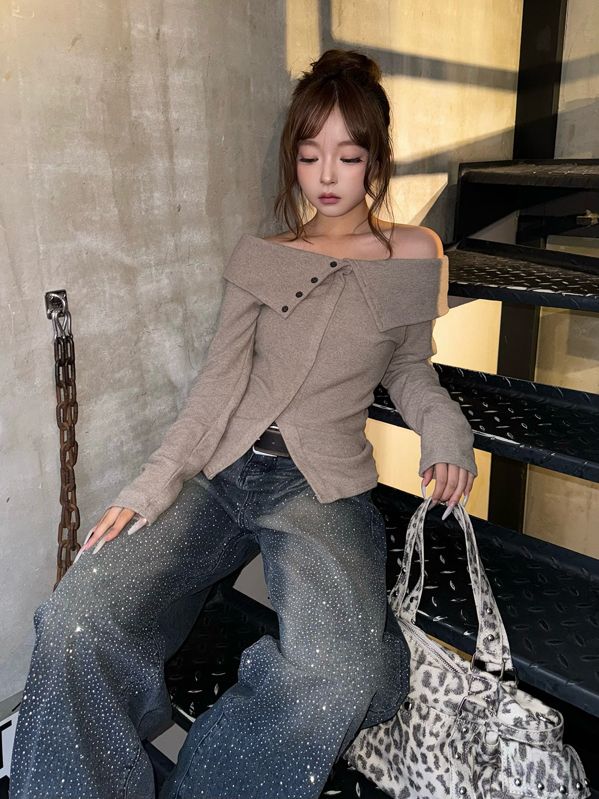 4/9★照片　柔软抓绒露肩打底衫