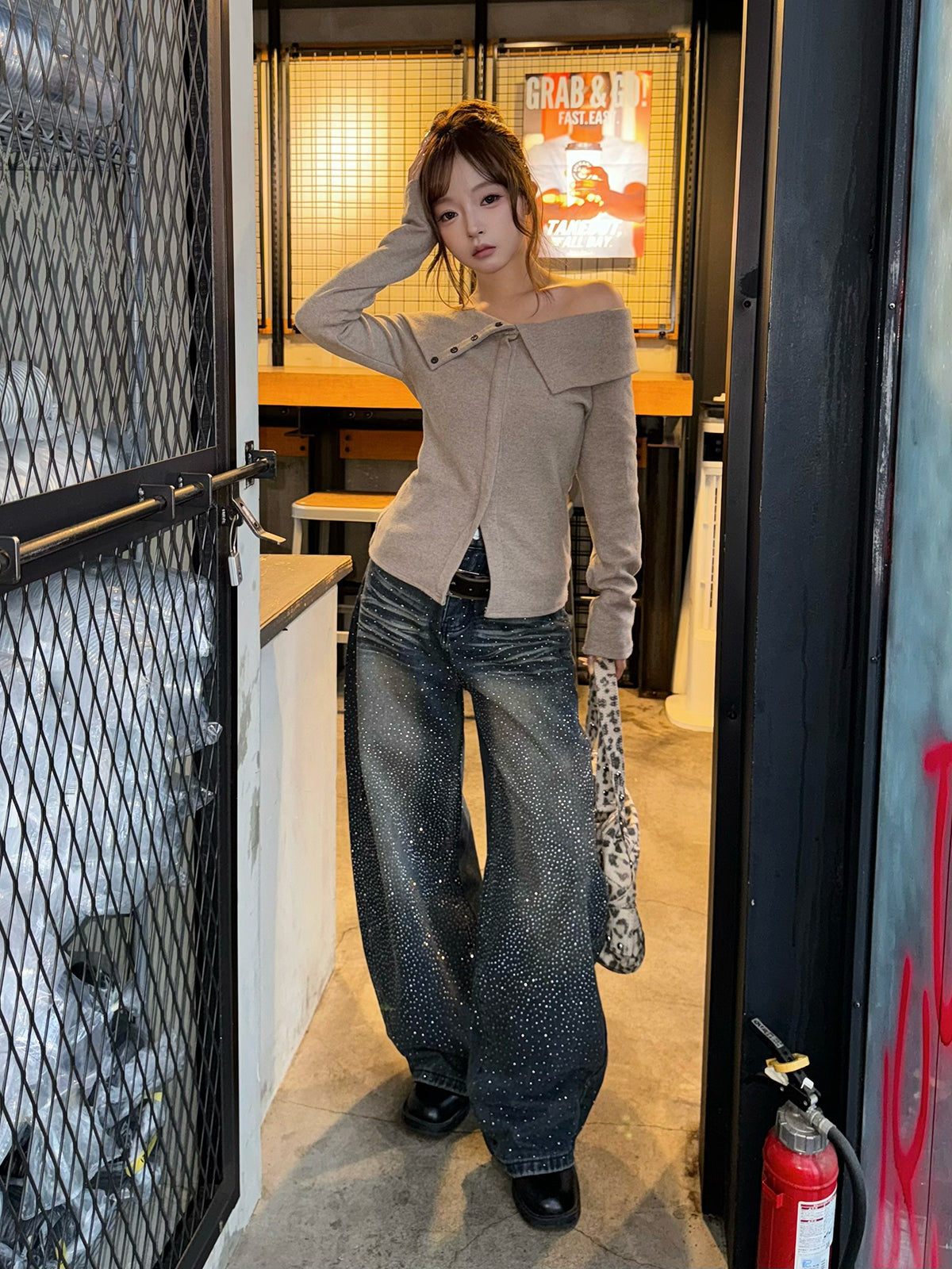 ラインストーンヴィンテージデニムパンツ