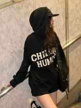 字母标志连帽针织衫 - 黑色