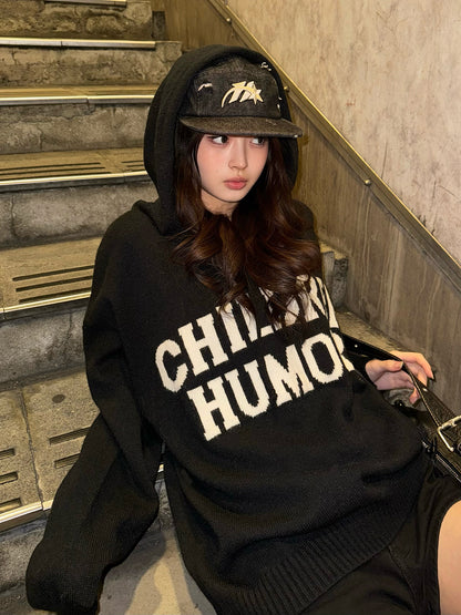 字母标志连帽针织衫