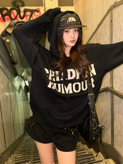 字母标志连帽针织衫