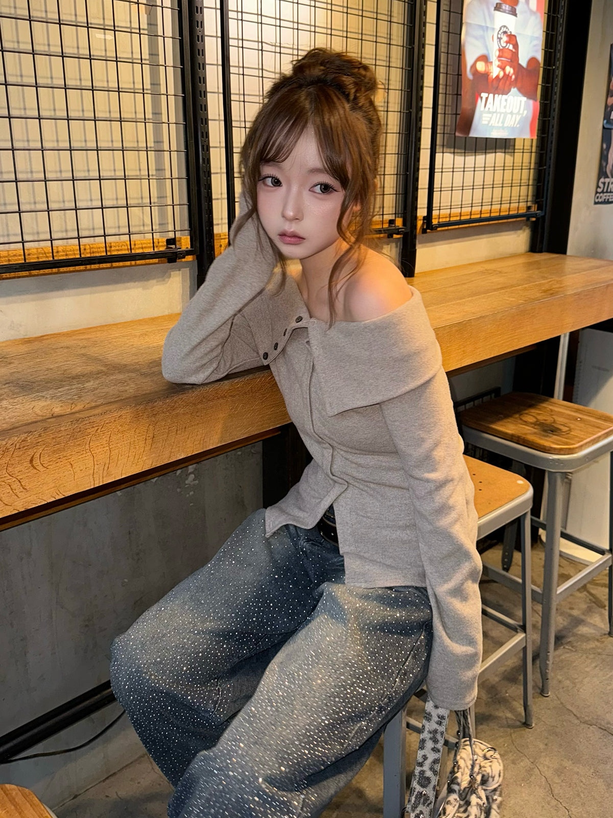 4/9★照片　柔软抓绒露肩打底衫