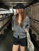 スタッズダブルジップリブパーカー - グレー