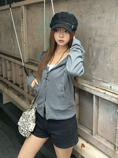 スタッズダブルジップリブパーカー