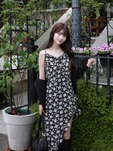 アシメフラワーキャミワンピセット - ブラック