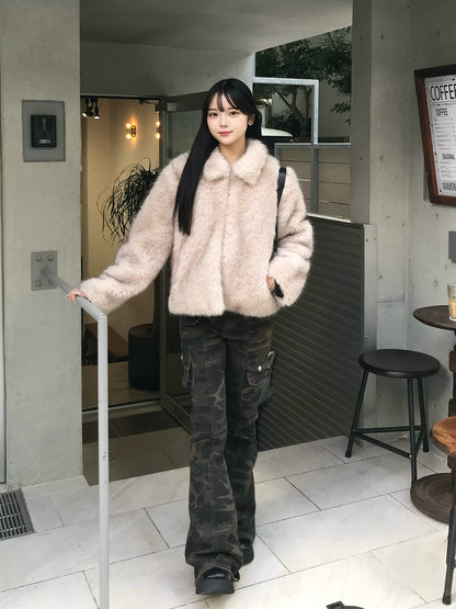 迷彩喇叭牛仔裤