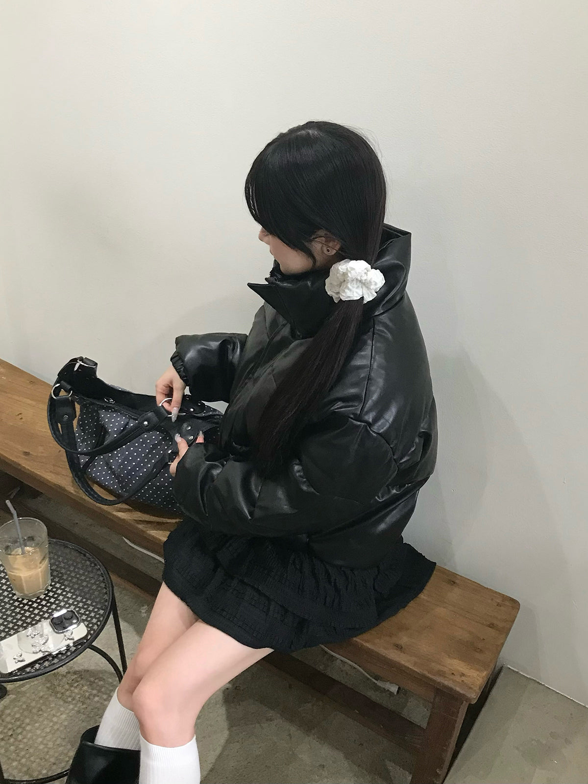 皮革触感加厚短款夹克