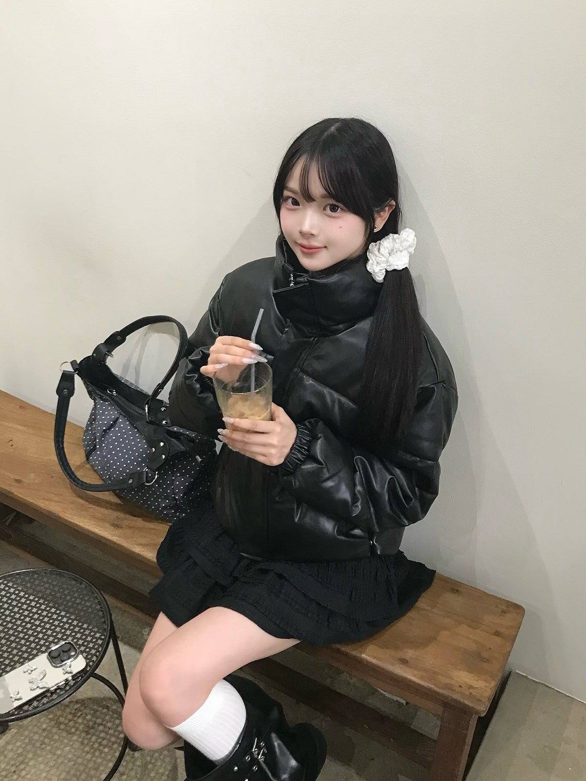 皮革触感加厚短款夹克