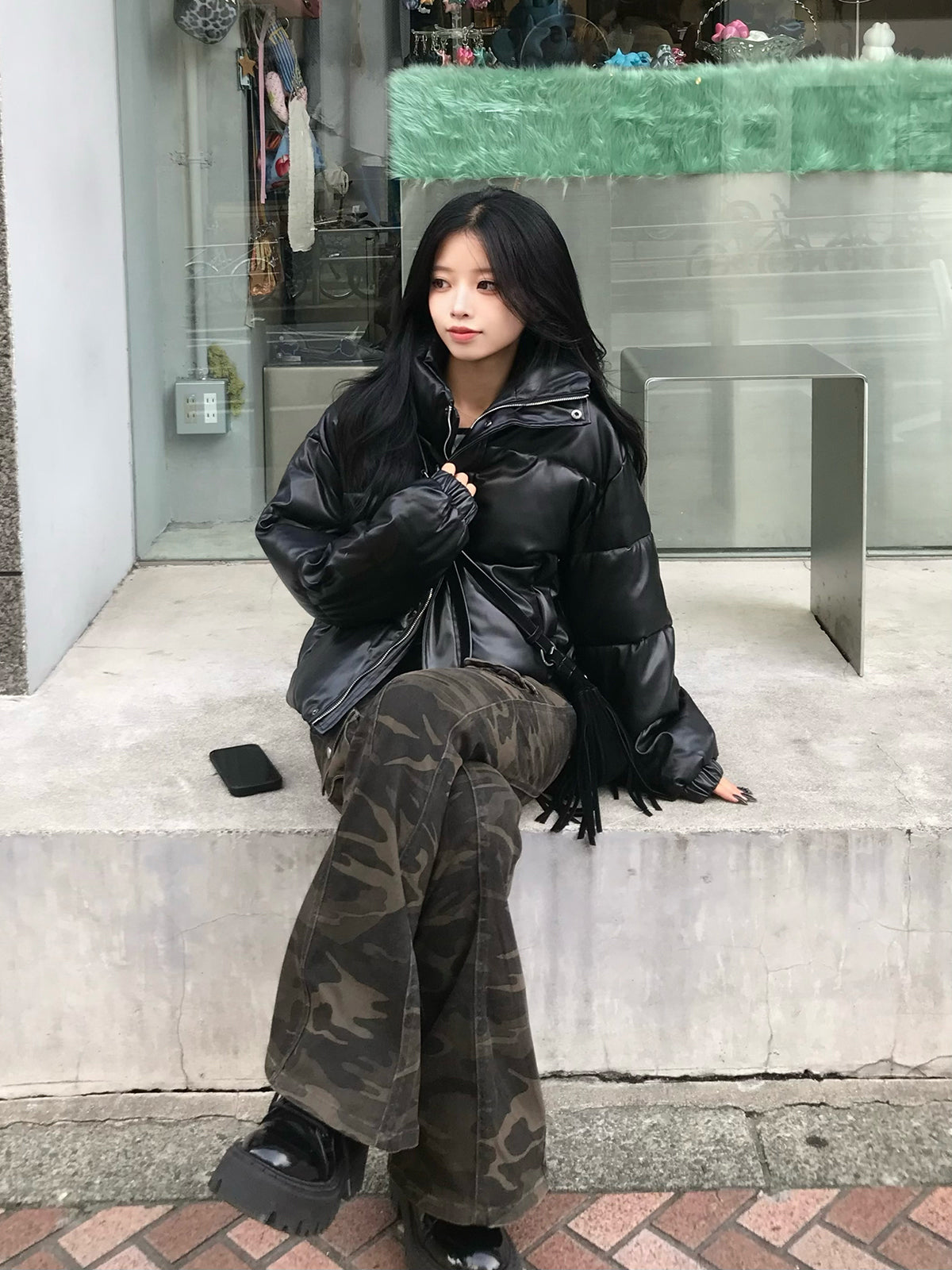 皮革触感加厚短款夹克