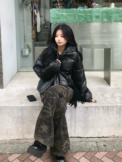 皮革触感加厚短款夹克