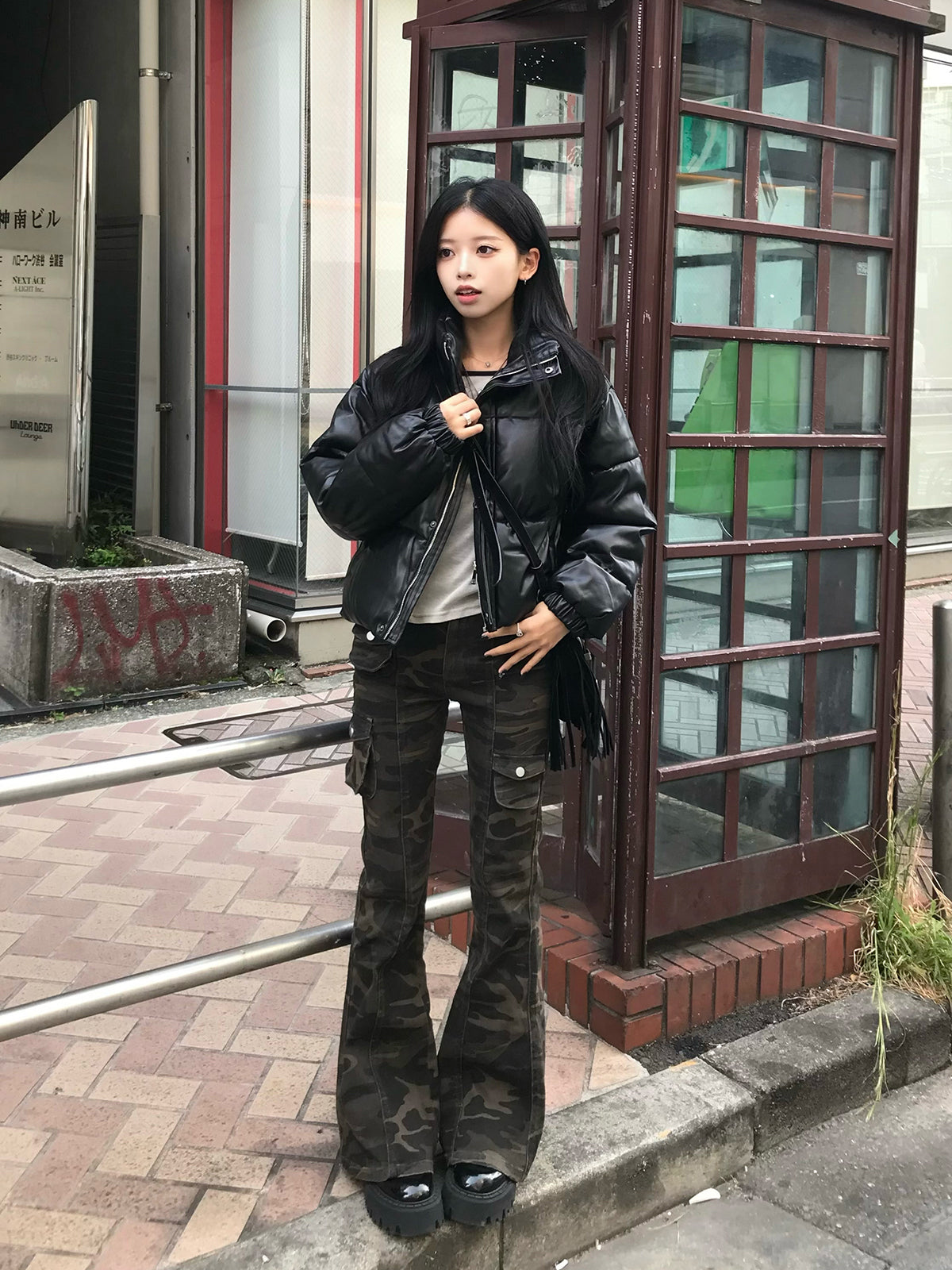 皮革触感加厚短款夹克