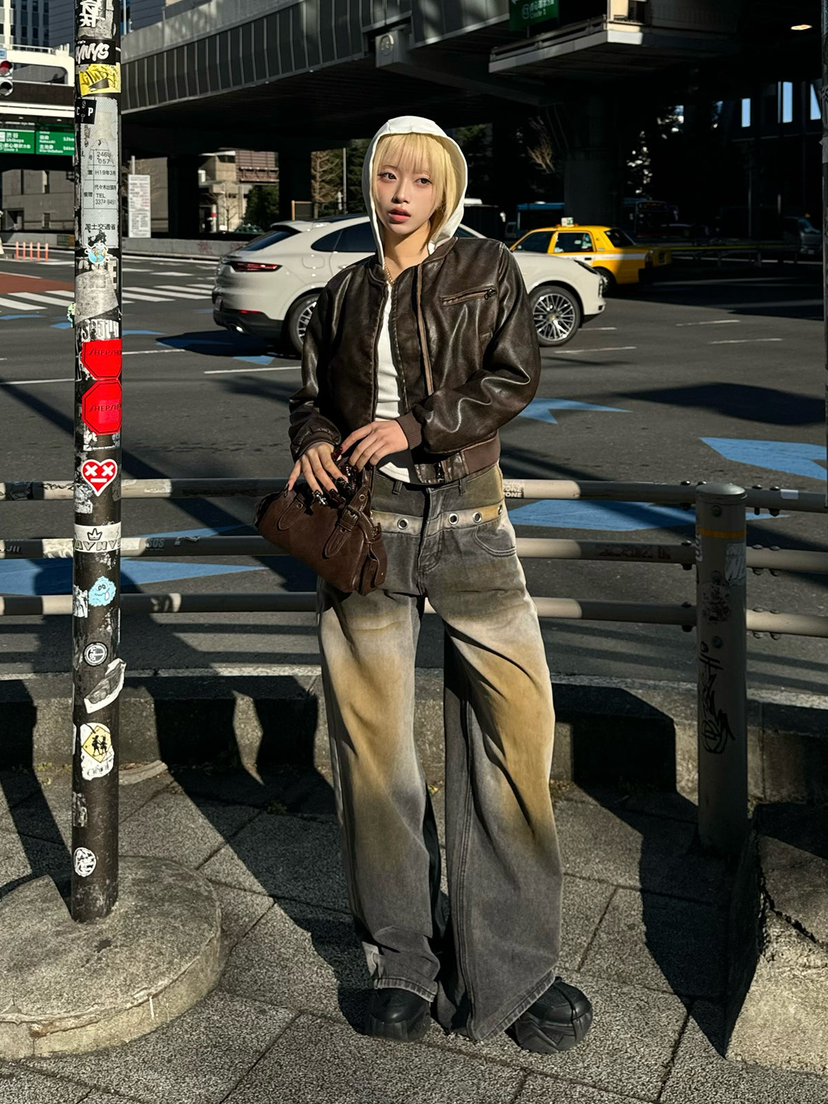 ヴィンテージレザータッチジップブルゾン