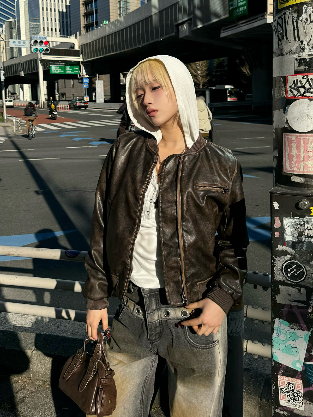 ヴィンテージレザータッチジップブルゾン