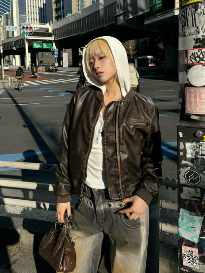 ヴィンテージレザータッチジップブルゾン